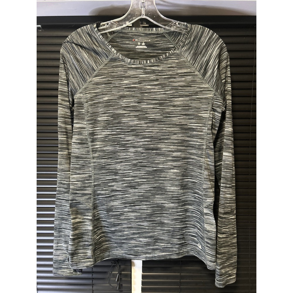 Champion Shirt Womens Medium M Black White Space Dye Long Sleeve Athletic Top